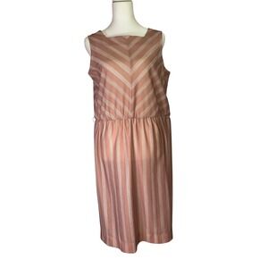 Vintage Joan Curtis Striped Sleeveless Midi Dress Pink ILGWU USA Made Size 14